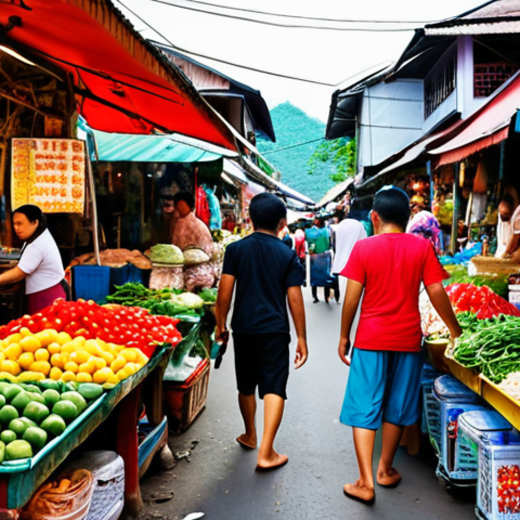 **

A Thai market scene, bustling with activity, focus on a character with a conflicted expression, caught between helping someone and pursuing their own goals. Bright, vibrant colors.

**