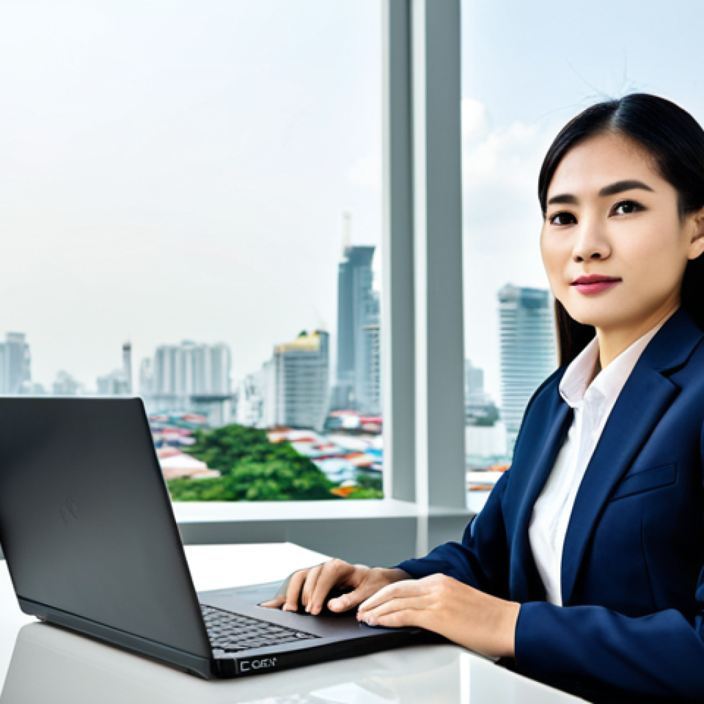 스토리텔러 자격증과 관련된 주요 시험 일정 - **Subject:** A Thai businesswoman in a modern office.
    *   **Description:** Professional business...