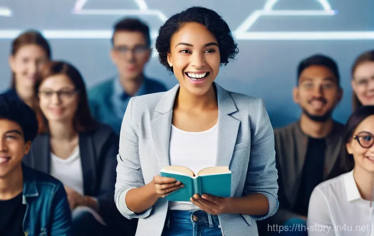 스토리텔러 자격증과 관련된 준비 과정과 성공 전략 분석과 연구 - **Prompt:** A dynamic, eye-level shot capturing a diverse group of people (adults, young adults, and...