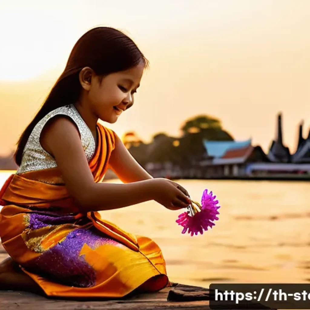 스토리텔러가 알아야 할 글쓰기 기술 - **Prompt:** A young Thai girl, around 7 years old, wearing a traditional Thai silk dress (Suea pat) ...