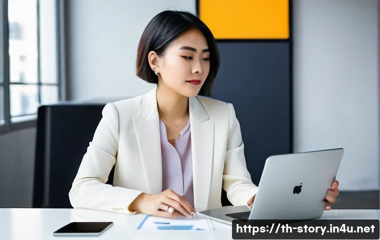 스토리텔러로서의 취업 전략 - **Prompt:** A modern Thai woman in her late 20s, with short, stylish hair, sits at a sleek, minimali...