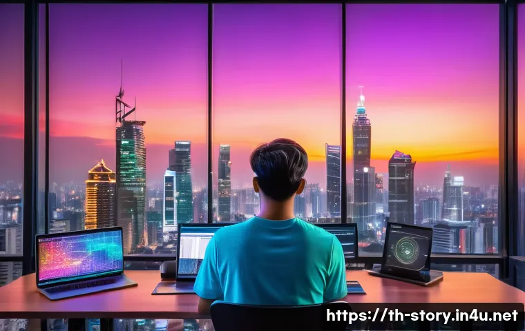 스토리텔러와 스토리텔링 기술의 미래 - A modern digital storyteller using AI technology to customize content for a young Thai audience, sit...