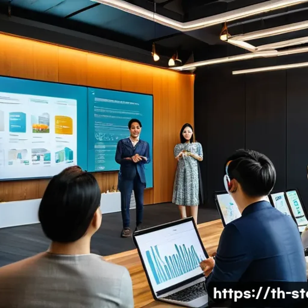 스토리텔러 실무에서의 창의적 문제 해결 사례와 전략 분석 - A modern digital storytelling workshop scene in Bangkok, Thailand, featuring a diverse group of youn...