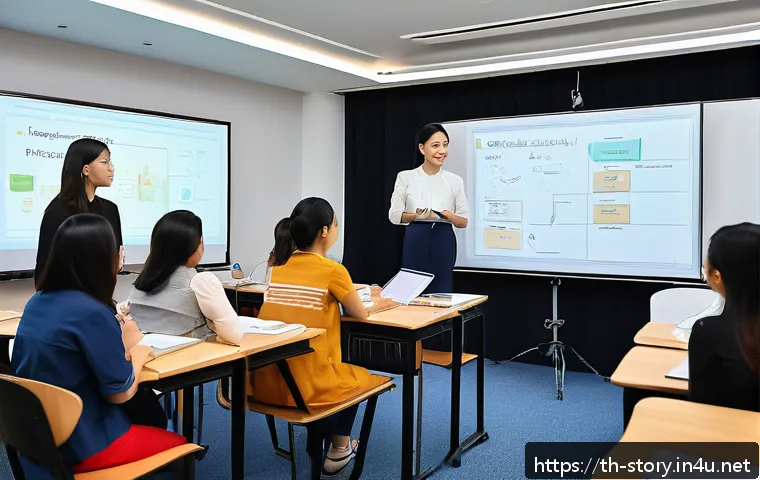 스토리텔러 자격증 발급 기관 소개 - A professional classroom setting in Bangkok, Thailand, showing a diverse group of adult learners att...