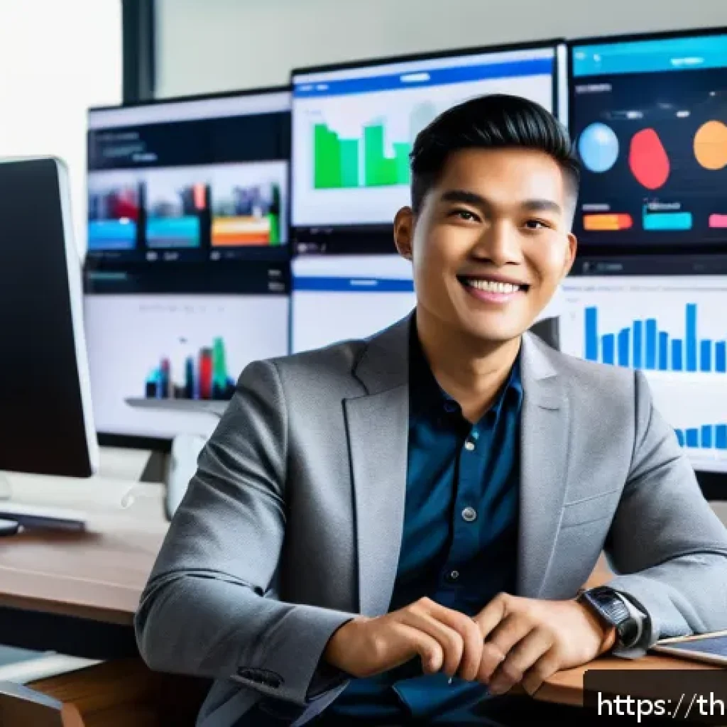 스토리텔러 직무별 연봉 차이 - A modern Thai digital marketing storyteller working on multiple social media platforms like Facebook...