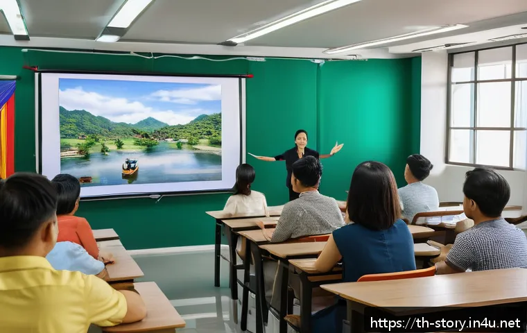 스토리텔러 온라인 교육 플랫폼 추천 - A professional online storytelling workshop scene set in a cozy modern classroom with diverse Thai a...