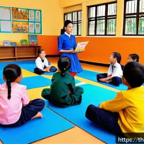 Home 32 스토리텔러와 융합 교육의 장점 - A lively classroom scene in a Thai elementary school, where a female teacher animatedly tells a trad...