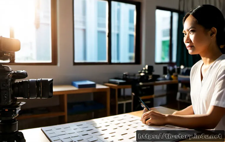Home 15 스토리텔러 관련 직업군과 산업 성장 전망 - Photorealistic documentary-style scene of a Thai female storytelling producer in a modern Bangkok cr...